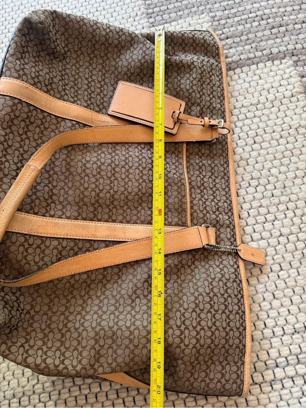 Coach Brown Signature Canvas Duffel with Tan Leather Trim
